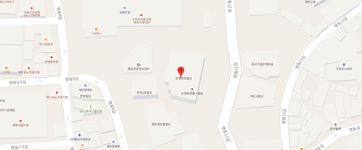 혁신성장인텔리전스 약도 - 지하철 이용시 : 지하철 2호선 을지로 입구(5번 출구)에서 약 400m, 4호선 명동역(6, 7번 출구)에서 약 500m, 버스 이용시 : 버스(을지로입구 하차) 100()파랑), 105(파랑), 152(파랑), 202(파랑), 261(파랑), 408(파랑), 472(파랑)